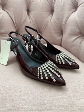 a new day Burgundy Patent Slingback Pumps with Crystal Design